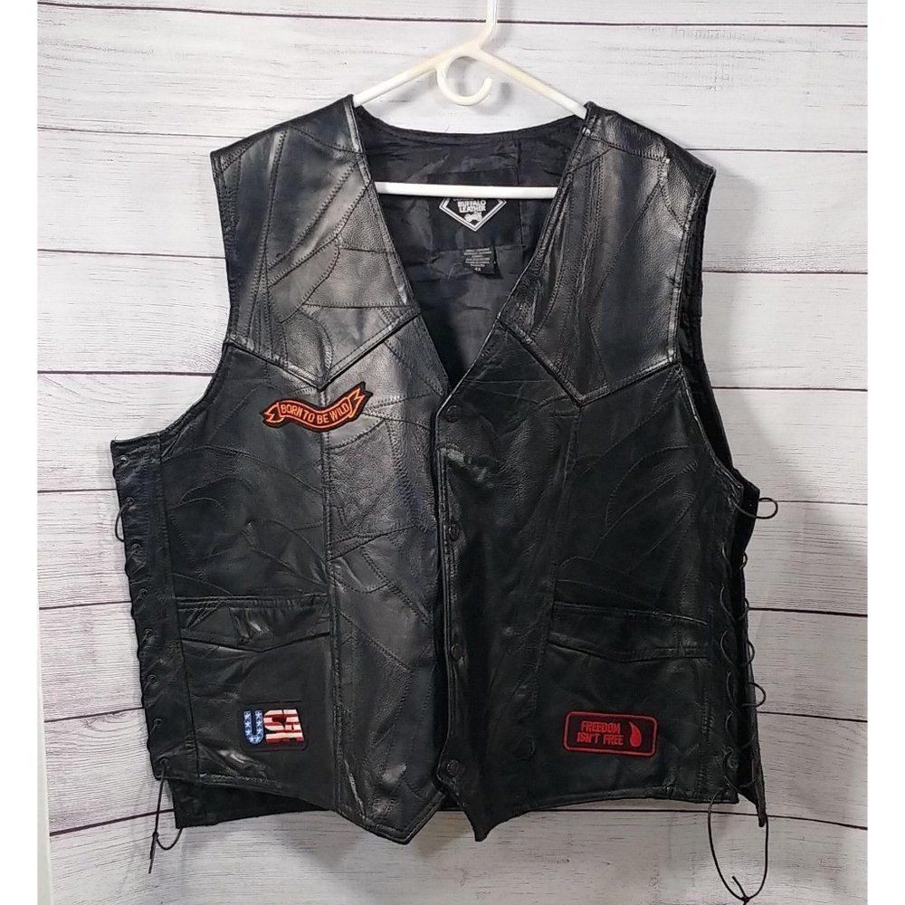 Diamond Plate Buffalo Leather Motorcycle Vest